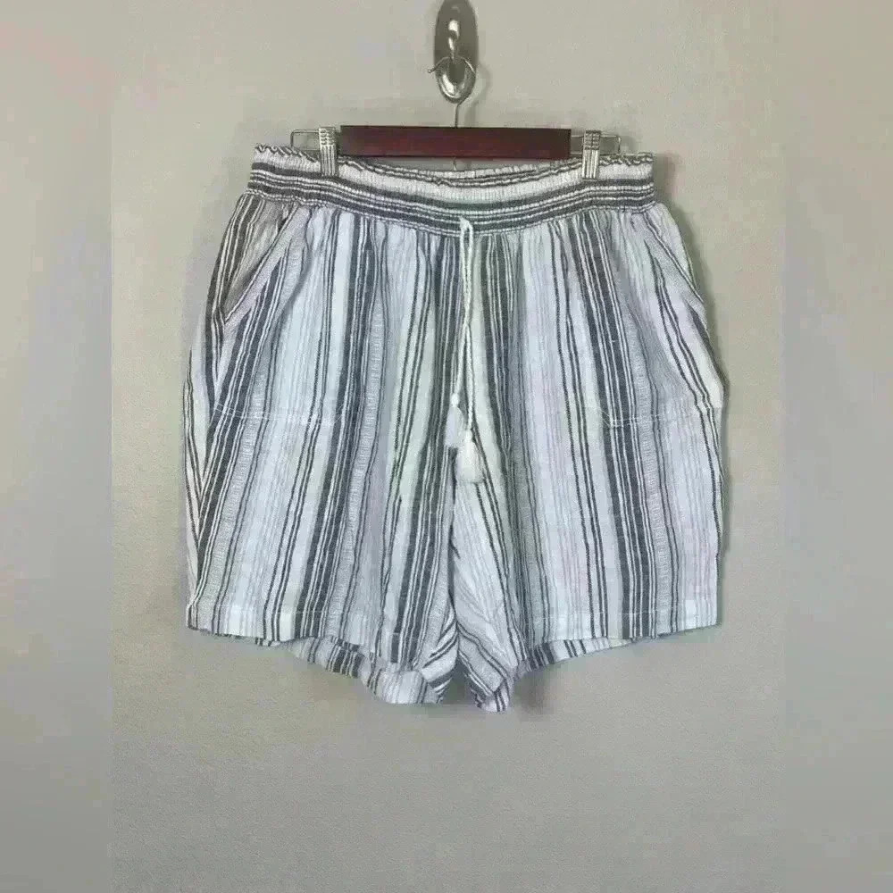 Christopher & Banks Linen Cotton Blend Blue Striped Shorts Women’s 2X NWT